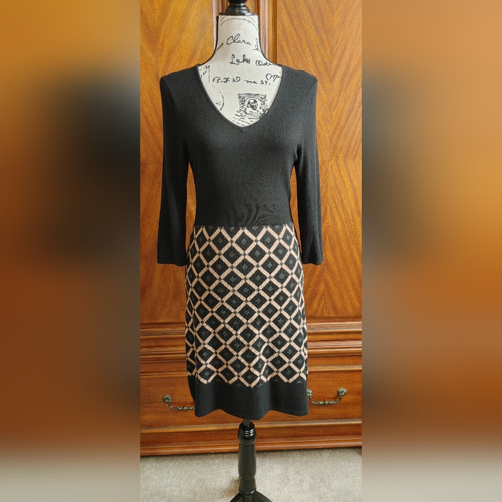 Spence Petite black and tan sweater dress, size PS